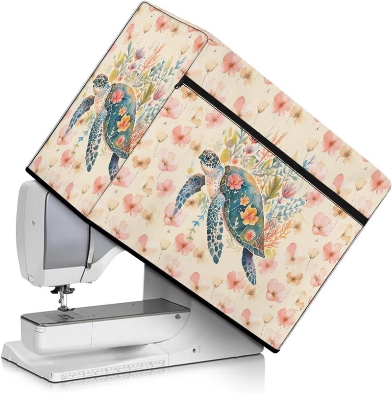 Xsehusvy Sea Turtle Flower Sewing Machine Carrying Case Portable Sewing Machine Dust Cover with Pocket and Handle Resuable Sewing Machine Protection Gifts for Sewing Fans Festival Decor - Image 1